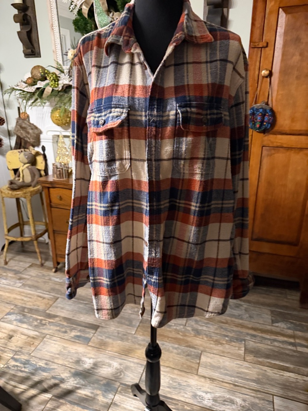 Sonoma Plaid Button-Down Shirt in Cream, Rust & Navy. Flannel